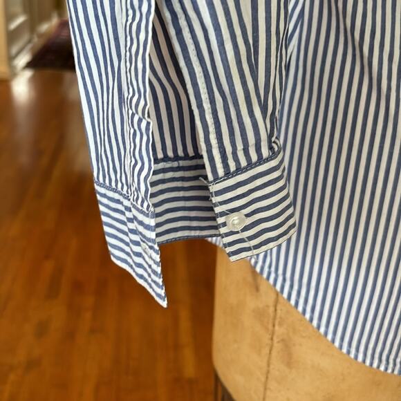 Pretty Floral Embroidered Oxford Stripe Button Down Shirt - Picture 4 of 7